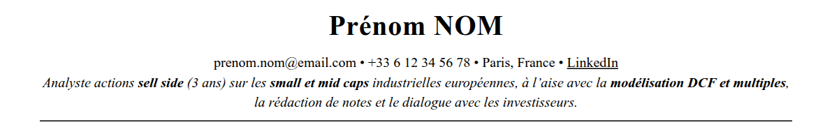 CV analyste financier : en-tête et accroche