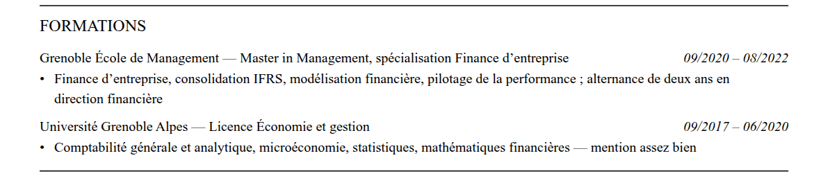 CV analyste fp&a : formation