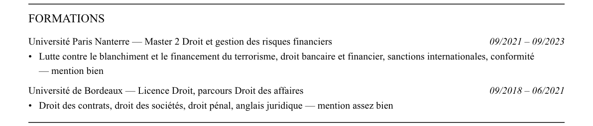 CV analyste kyc / lcb-ft : formation