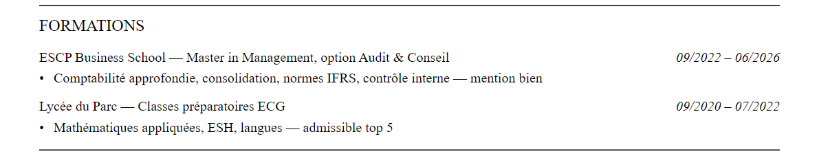 CV audit (big 4) : formation
