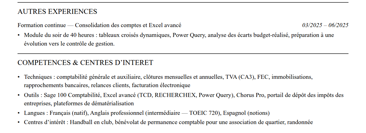 CV comptable : compétences et centres d’intérêt