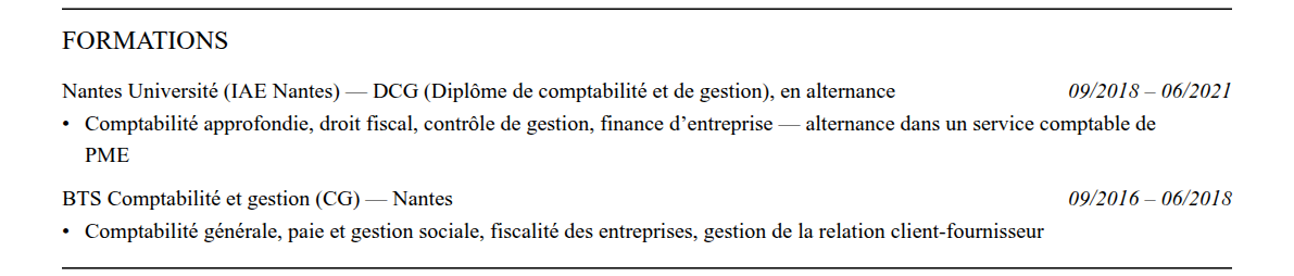 CV comptable : formation