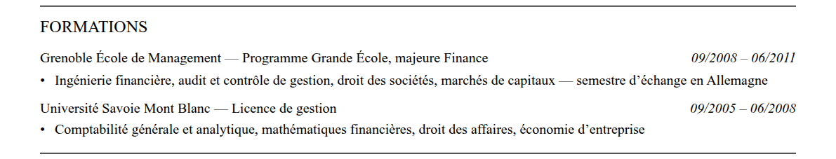 CV directeur administratif et financier : formation
