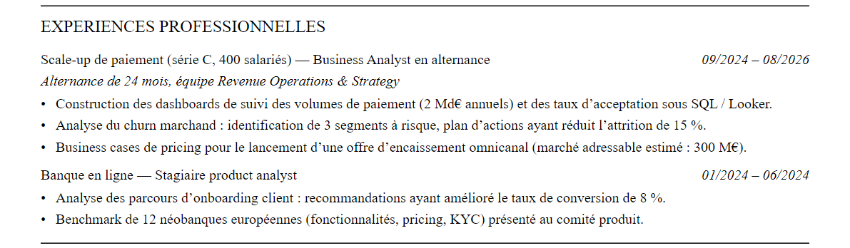 CV fintech : expériences