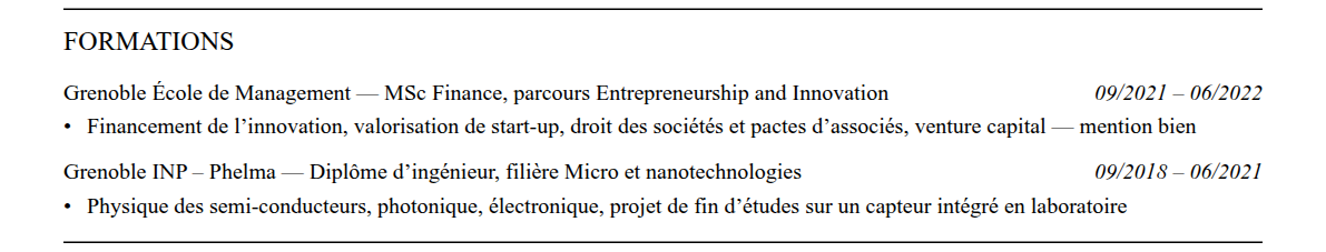 CV venture capital : formation